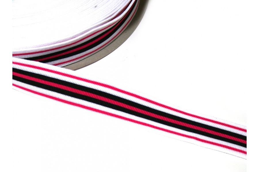 1m elastisches Streifenband 30mm pink/schwarz/weiss